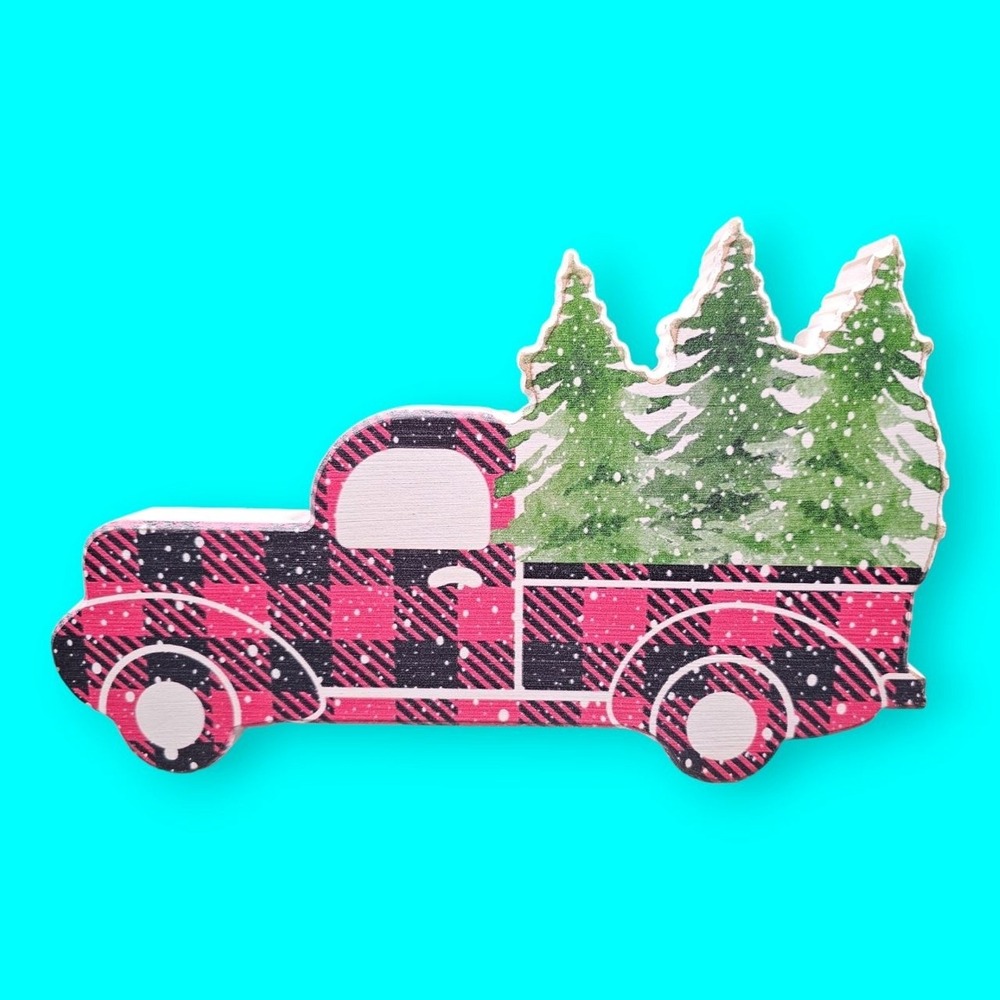 Quill to Paper by Sixtrees‎ Wooden Box Sign Red Truck With Christmas Trees Bed